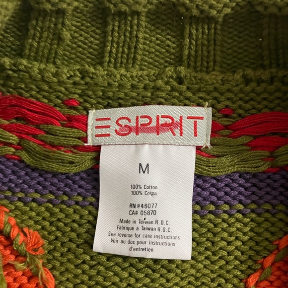 Esprit Vintage Cardigan Sweater 90s Chunky Cotton Wood Buttons - Picture 6 of 9